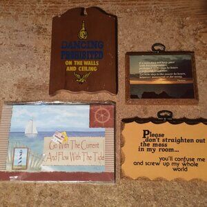 LOT OF 4 WALL DECOR SIGNS FUNNY SAYINGS PAULA'S WOODEN MOTTOS